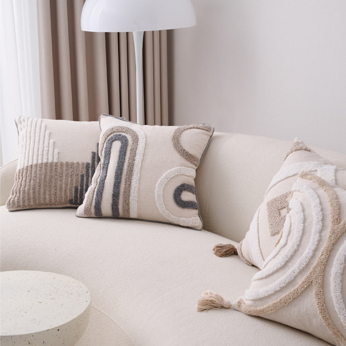 Walbest Boho Throw Pillow with Braided Rope Pattern And Tassels Soft Cotton Linen Textured Cushion for Sofa Bed Office 45x45cm D