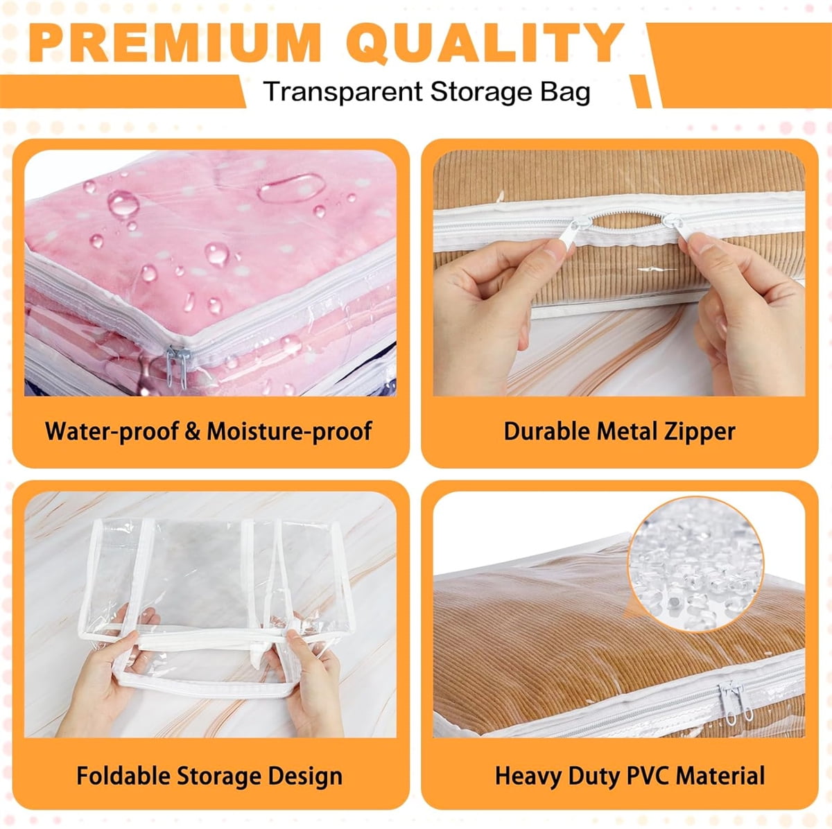6 Pcs Clear Zippered Storage Bags,Tutuviw Clothes Bag Organizer with Zipper,Plastic Sheet Organizer and Storage for Sweater Blankets Sheet Linen Quilt Bed Pillow Cube Organizer(15x11x4in)