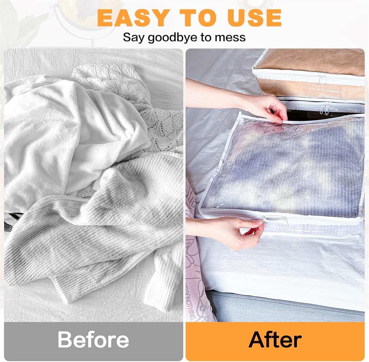 6 Pcs Clear Zippered Storage Bags,Tutuviw Clothes Bag Organizer with Zipper,Plastic Sheet Organizer and Storage for Sweater Blankets Sheet Linen Quilt Bed Pillow Cube Organizer(15x11x4in)