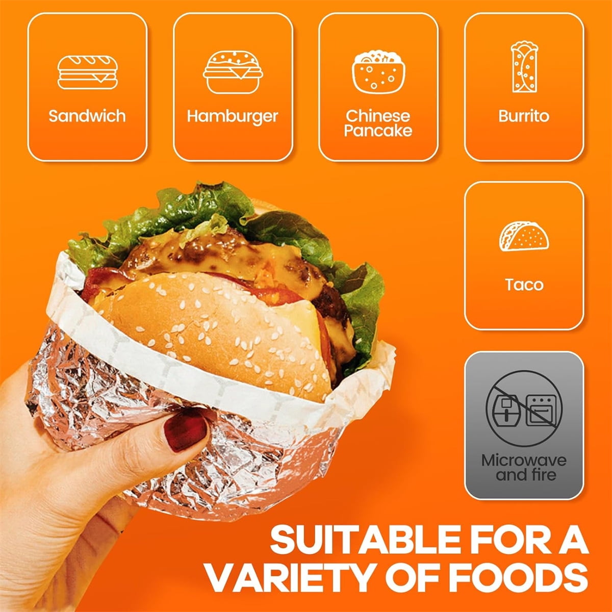 Tutuviw 50 Pcs Sandwich Wrap Paper Insulation Paper Aluminum Foil Sheets for Burgers Wrapping Pre-Cut Foil Paper Heavy Duty BBQ Burrito Wrapping Paper Foil Sheets & Tin Paper (12x12in)