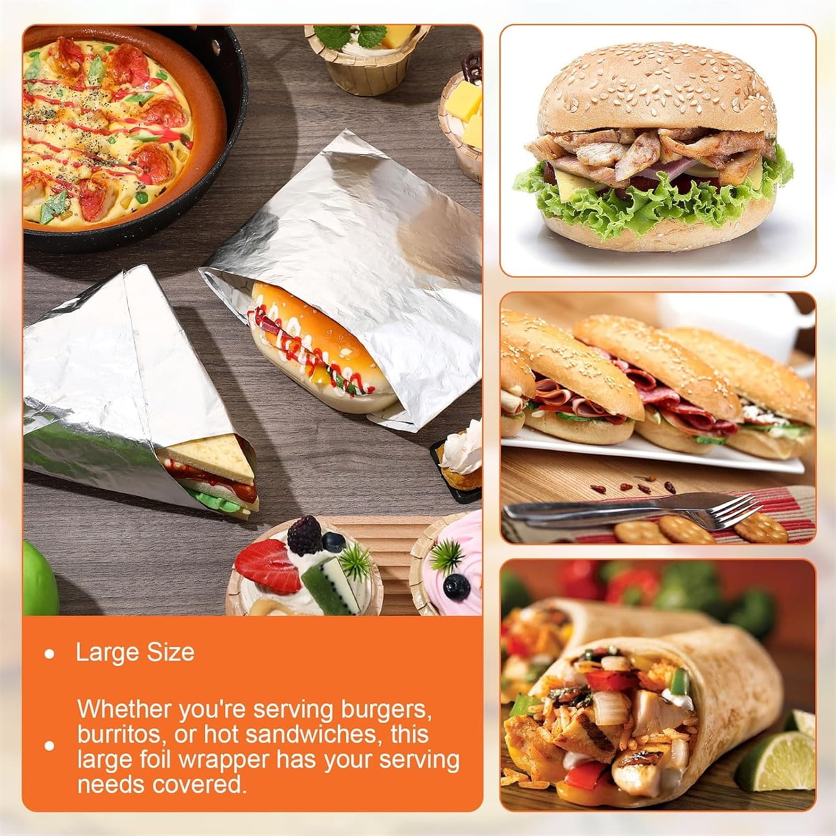 Tutuviw 50 Pcs Sandwich Wrap Paper Insulation Paper Aluminum Foil Sheets for Burgers Wrapping Pre-Cut Foil Paper Heavy Duty BBQ Burrito Wrapping Paper Foil Sheets & Tin Paper (12x12in)