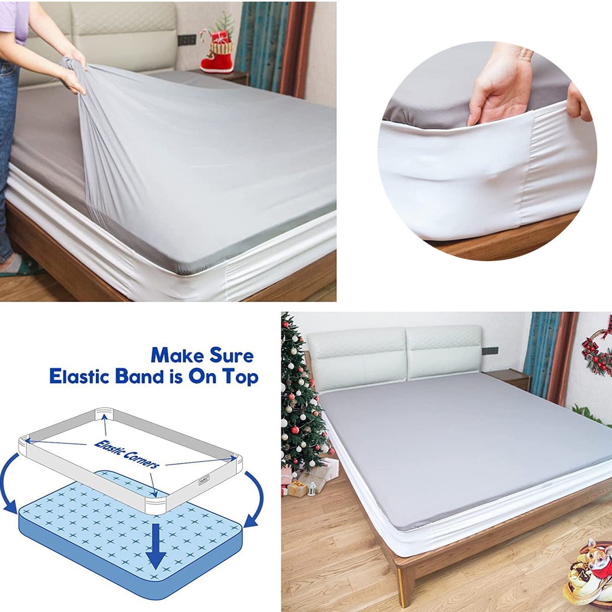 harmtty Bed Sheet Holder Elastic Non-slip Time Saving Fully-encased Design Sheet Fixing 360 Degree Surround Sheet Fastening Cover for Bedroom White