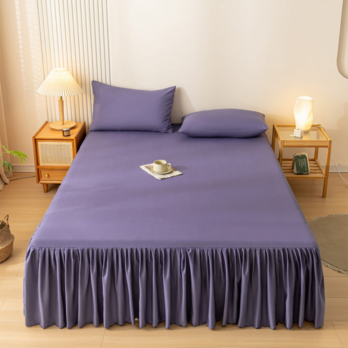 Bed Skirt Queen Size Ruffled Bed Skirt with Split Corners, Queen Bed Skirt Drop, Queen Size Bed Skirt, for Ruffled Bed Skirt with Split Corners, Bed Skirt Queen Size Purple