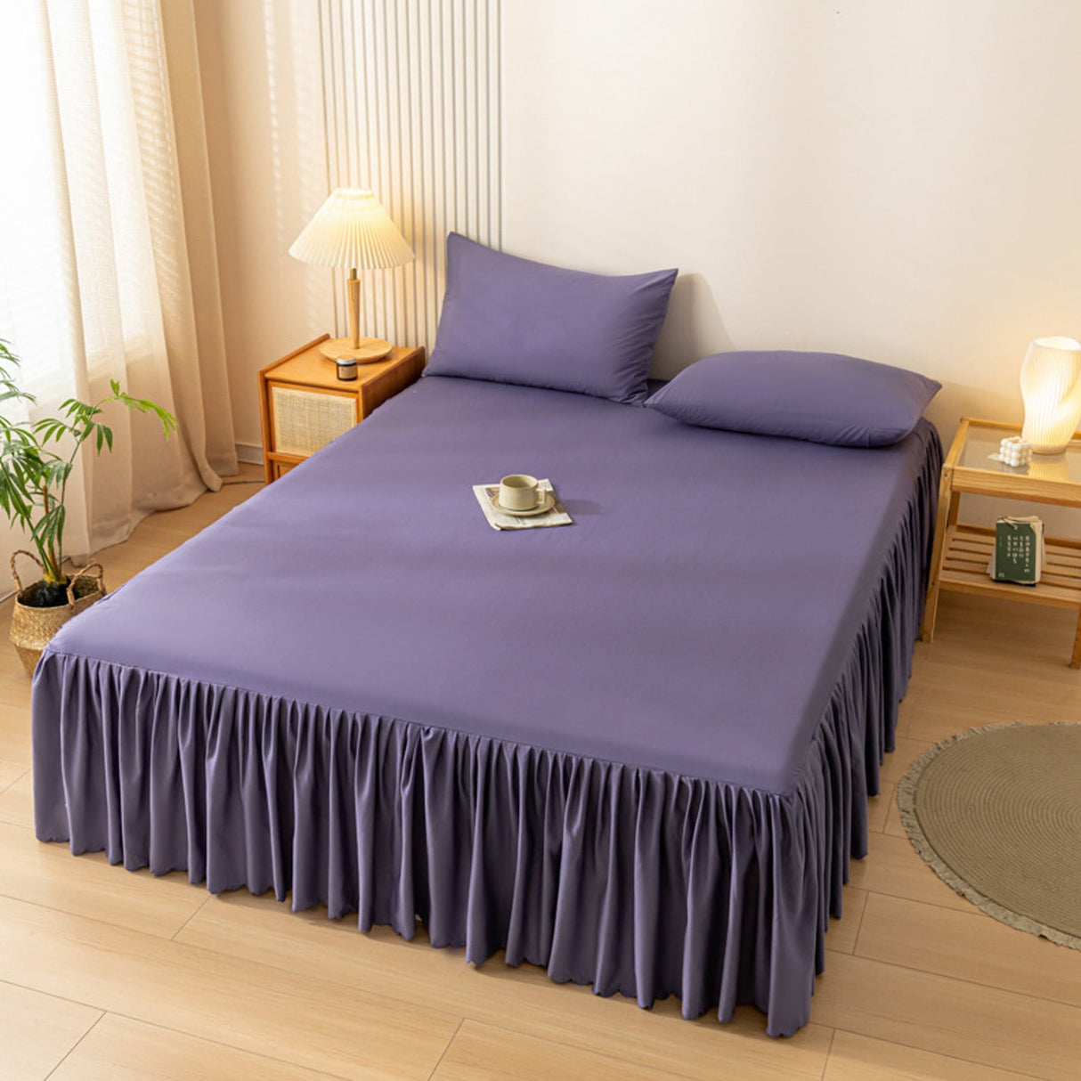 Bed Skirt Queen Size Ruffled Bed Skirt with Split Corners, Queen Bed Skirt Drop, Queen Size Bed Skirt, for Ruffled Bed Skirt with Split Corners, Bed Skirt Queen Size Purple