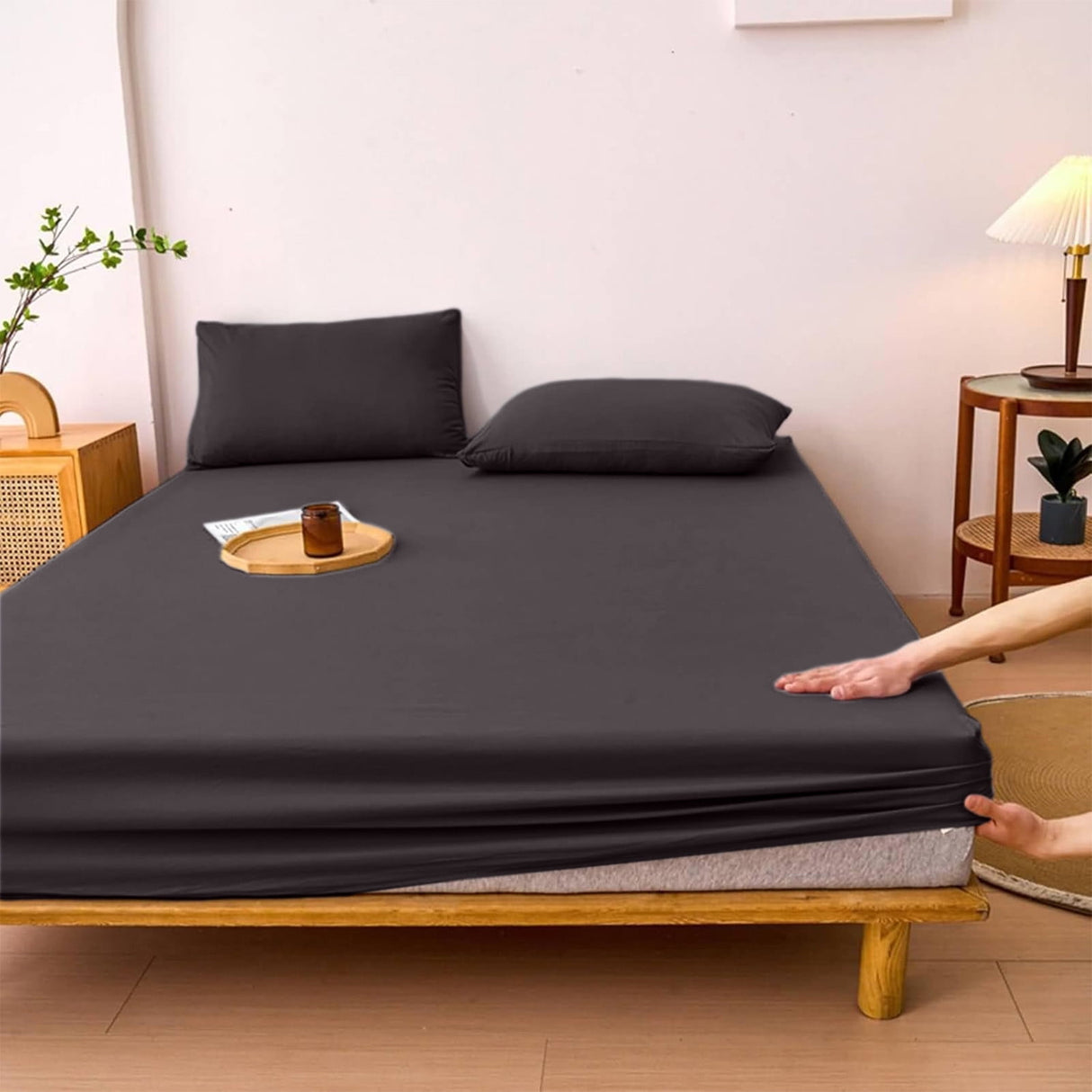\u200b\u200bNon-Sliping Bedding Twin Fitted Sheet,Soft Elastic Fiber Bed Sheets With Deep Pocket,Machines Washable,Shrinkage And Fade Resistants 140x200x30cm Gray