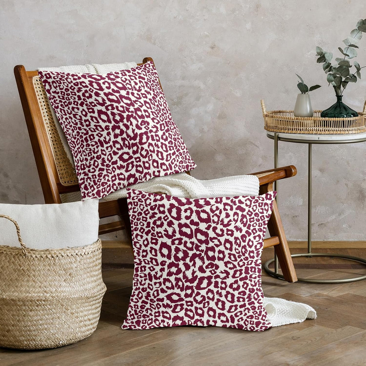 Lime Green White Leopard Print Pillow Covers 18x18 Inch Set of 2 Cheetah Animal Spots Decorative Throw Pillows For Couch Farmhouse Chinoiserie Pillow Cases Home Decor For Room Sofa Bed Porch Outdoor 16" x 16" Hot Pink
