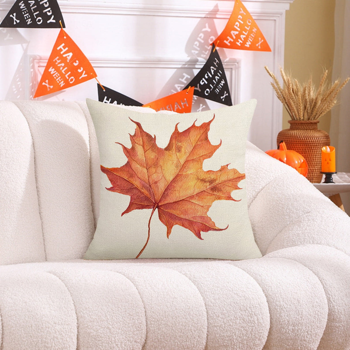 Darzheoy Fall Pillow Covers 18 x 18 inch Pumpkin Maple leaves Throw Pillow Covers Outdoor Autumn Thanksgiving Harvest Farmhouse Pillowcase Cushion Case for Home Sofa Fall Decor B
