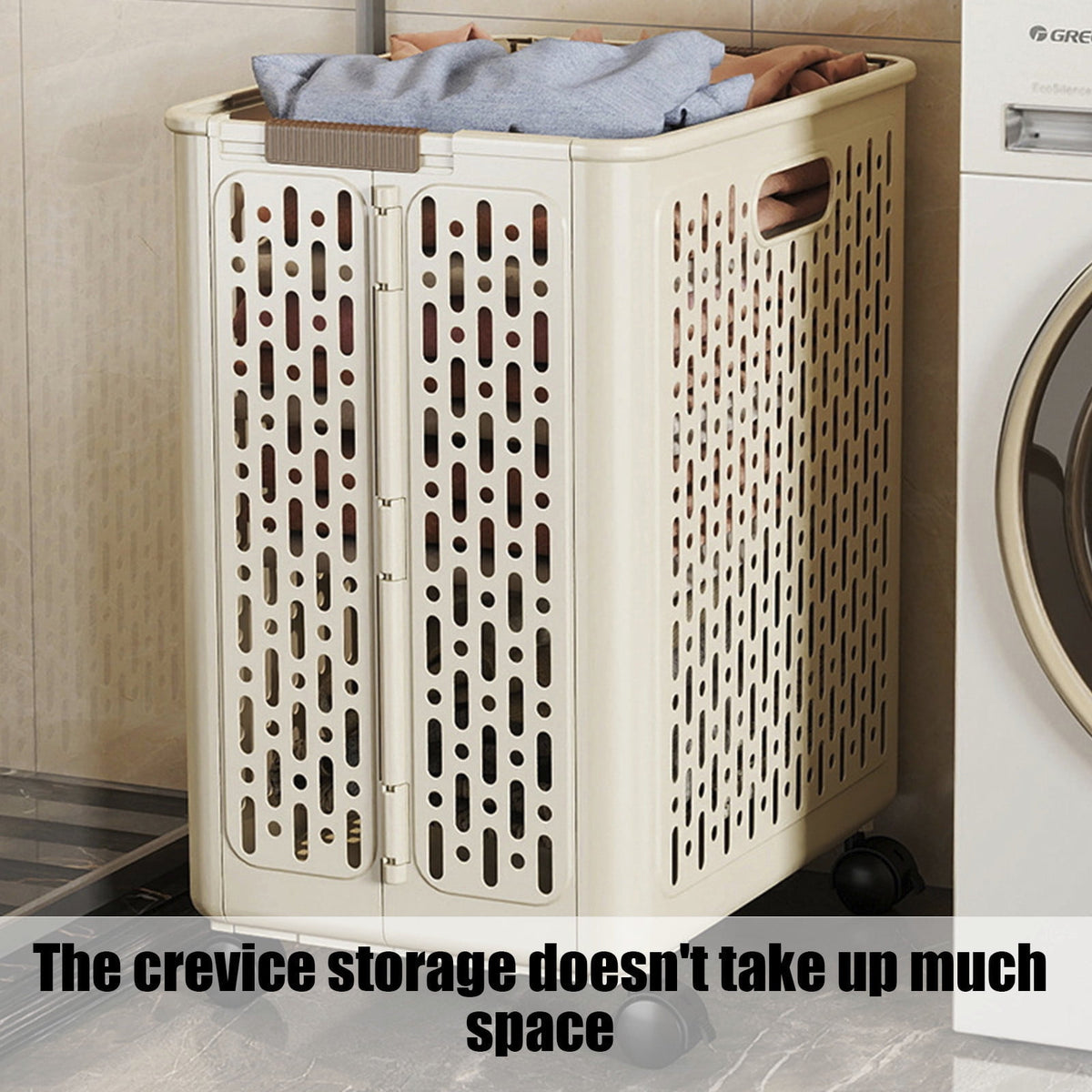 Chmadoxn Collapsible Laundry Hamper with Wheels - Foldable Storage Basket for Clothes, Toys & Organizing | Rolling Linen Cart w/ Handle, Portable Closet Utility Bin 18 Inch Tall Beige
