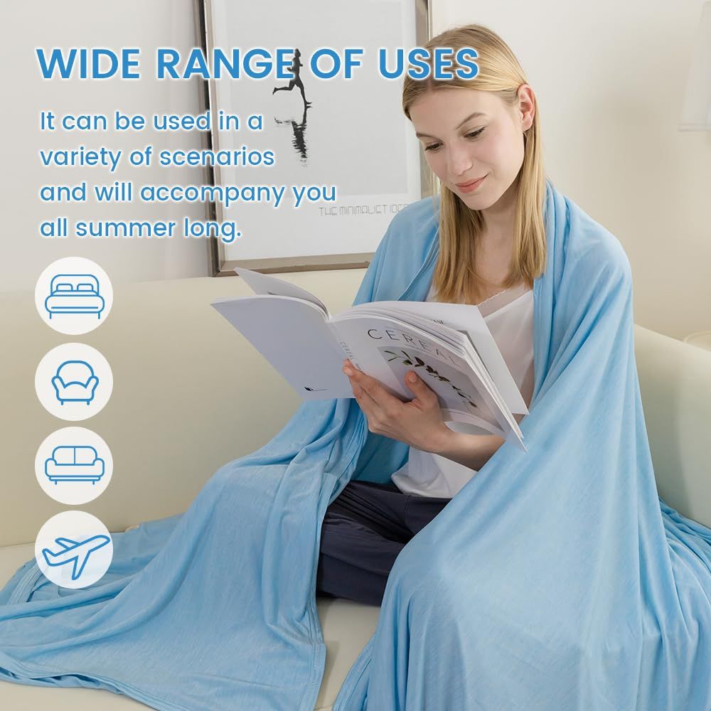 Cooling Blanket for Hot Sleepers Twin Size, Cold Blanket for Couch Bed Sofa, Lightweight Breathable Cooling Sheet for All Seasons, Absorbs Heat to Keep Cool - Light Blue, 60" x 80"