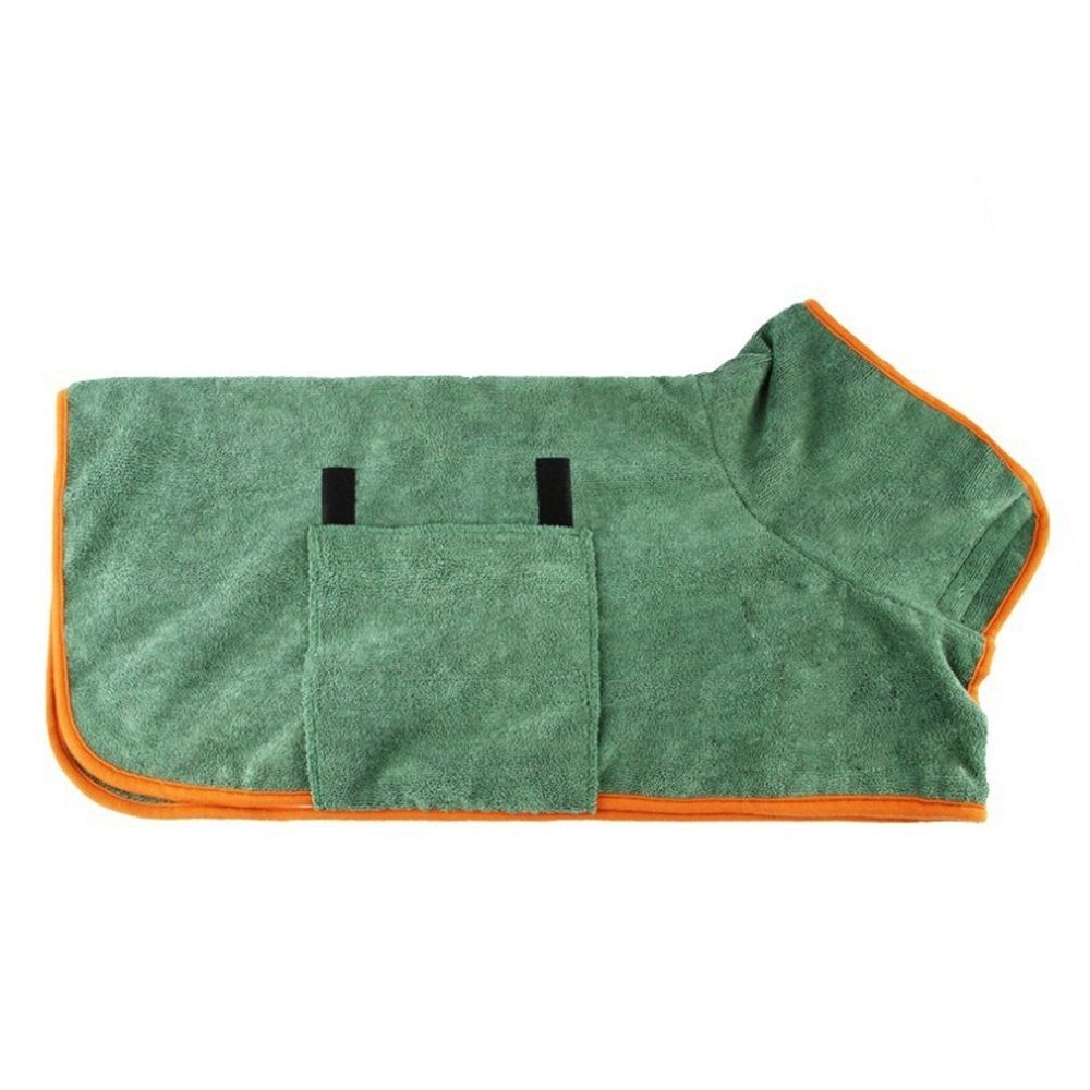 Dog Drying Coat - Fast Drying Dog Towel Robe - Microfiber Super Absorbent Pet Bathrobe, Adjustable Collar & Belly Strap Pet Coat Pet Bath Robe Towel Dark Green S