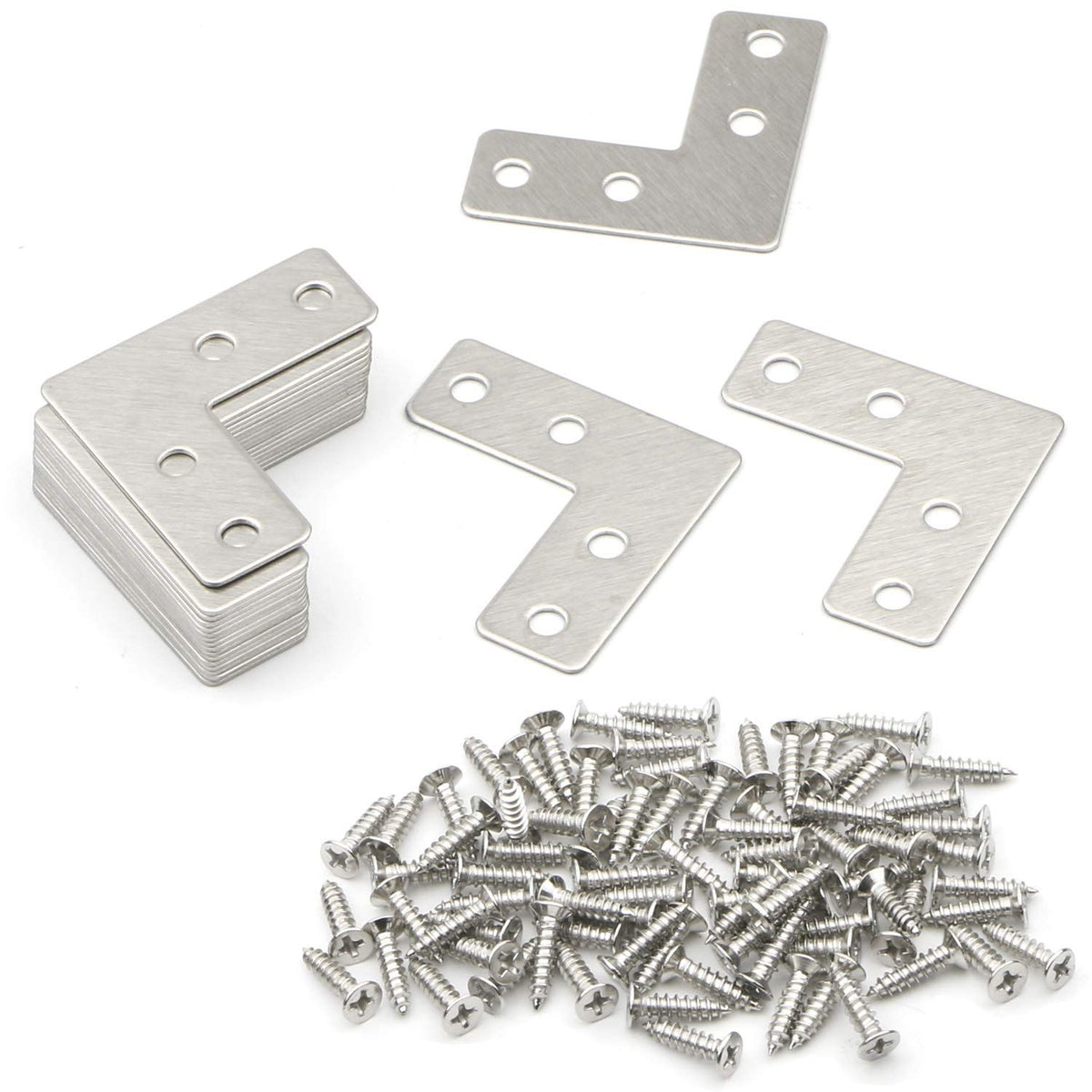 4 Holes Angle Plate Corner Brace Flat L Shape Repair Bracket Connector Fixing Repair Plated Protector 40mm x 40mm, Pack of 20