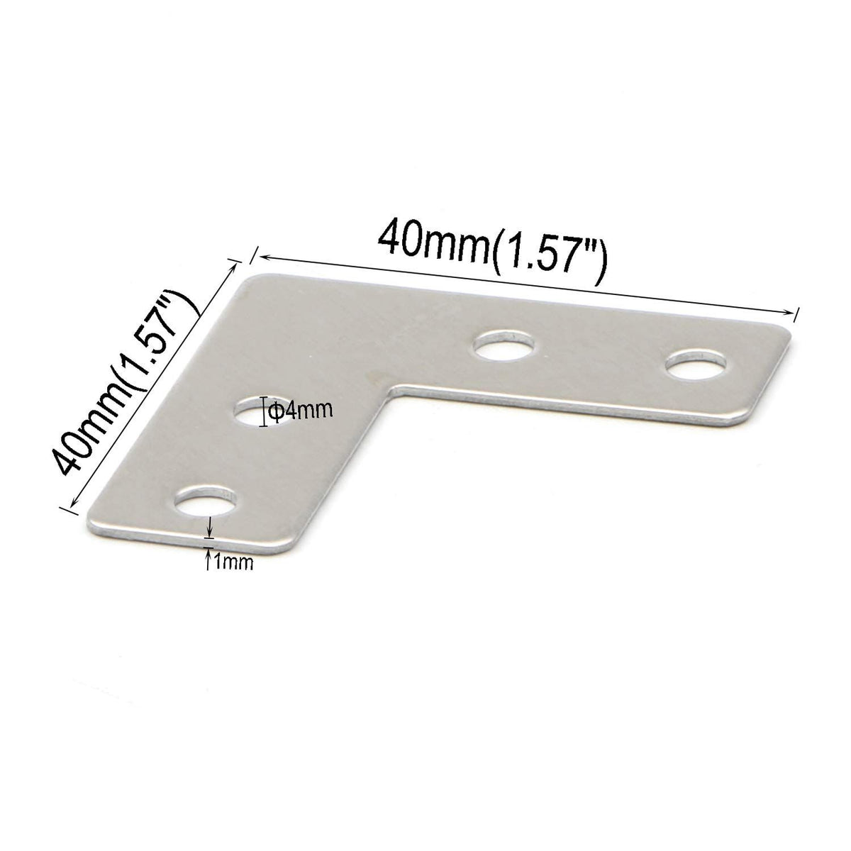4 Holes Angle Plate Corner Brace Flat L Shape Repair Bracket Connector Fixing Repair Plated Protector 40mm x 40mm, Pack of 20