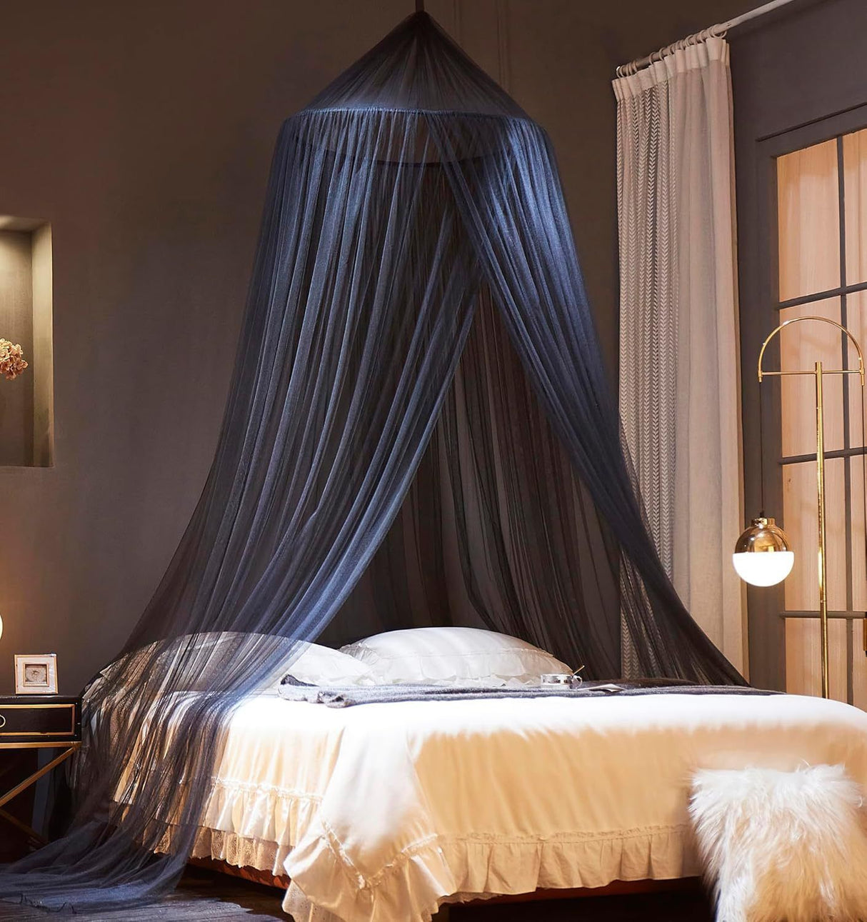 Black Canopy Bed Curtains - Netting Room Decor, Ceiling Tent, Canopy for Single, Twin, Full, Kids Bed Curtains, Fire Retardant Fabric (For beds below 1.5 meters)