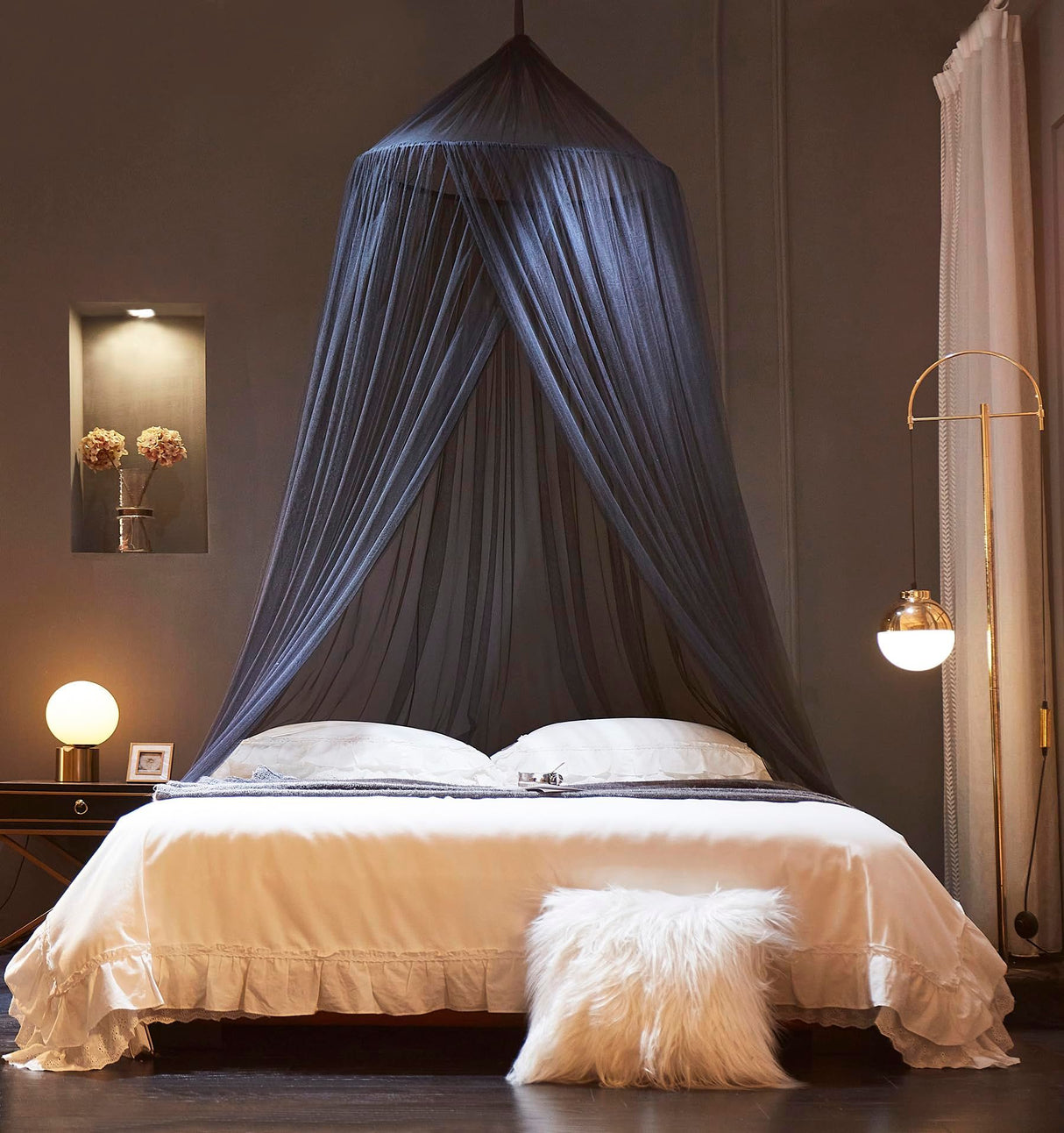 Black Canopy Bed Curtains - Netting Room Decor, Ceiling Tent, Canopy for Single, Twin, Full, Kids Bed Curtains, Fire Retardant Fabric (For beds below 1.5 meters)