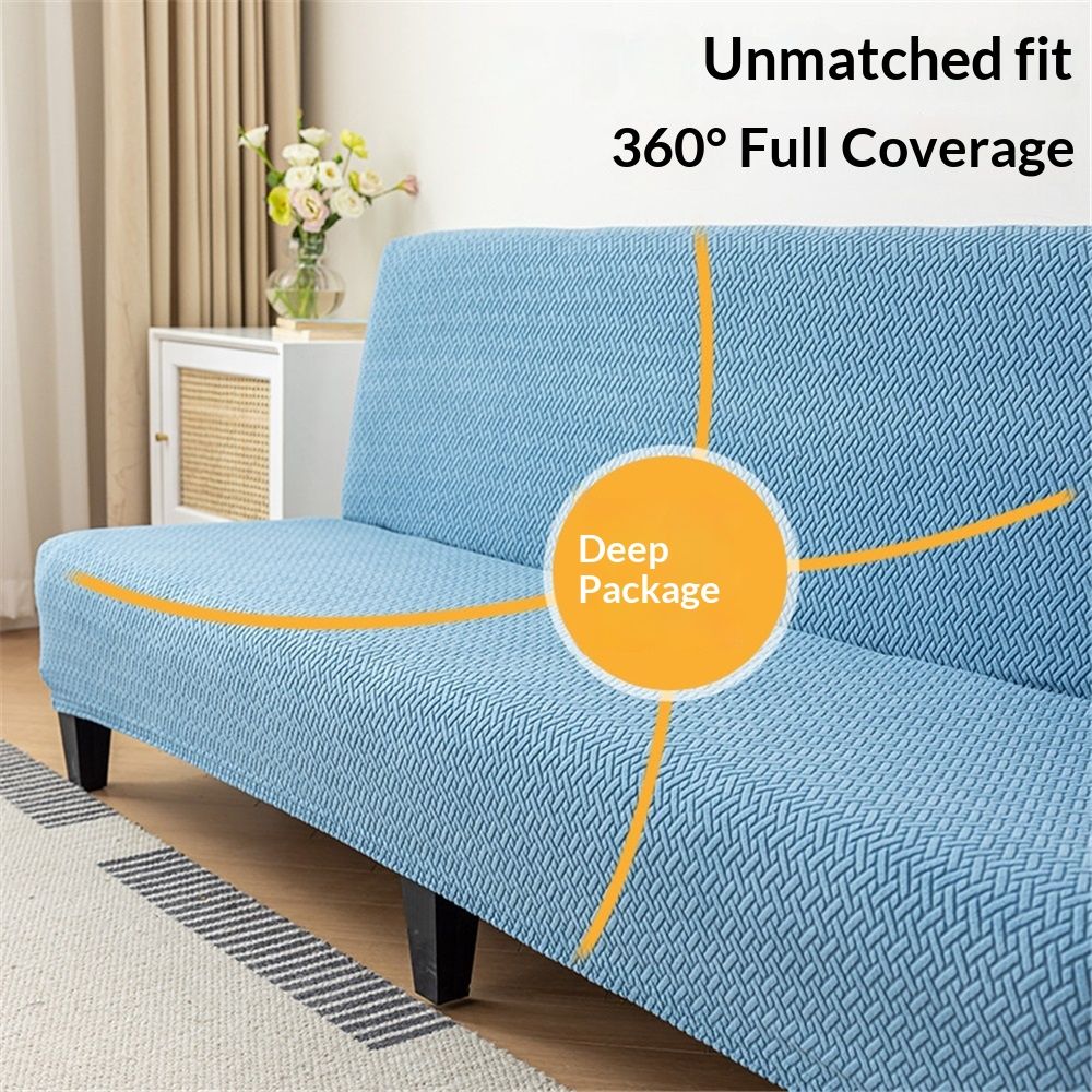 Cover Stretch Sofa Bed Slipcover Protector Elastic Feature Rich Textured High Small Checks Jacquard Fabric Futon Cover, Machine Washable,(M, lake blue)