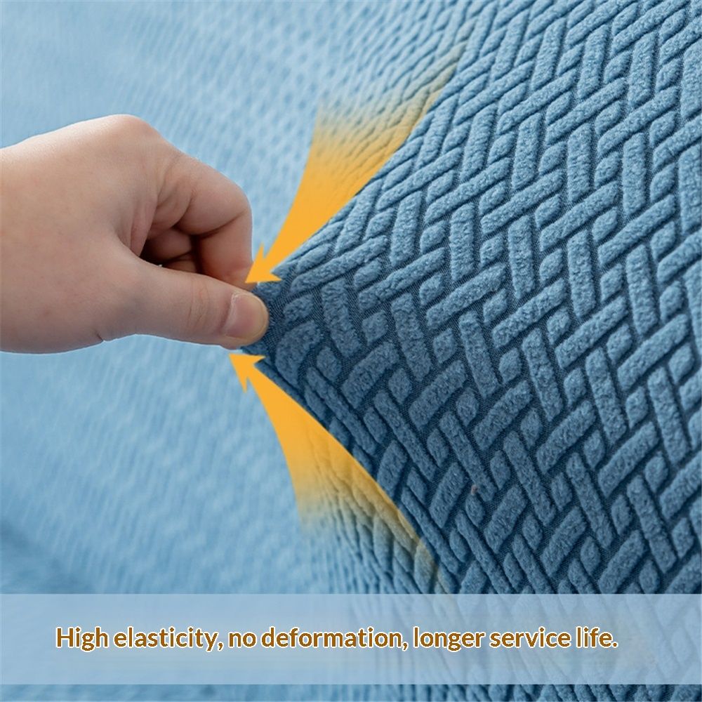 Cover Stretch Sofa Bed Slipcover Protector Elastic Feature Rich Textured High Small Checks Jacquard Fabric Futon Cover, Machine Washable,(M, lake blue)