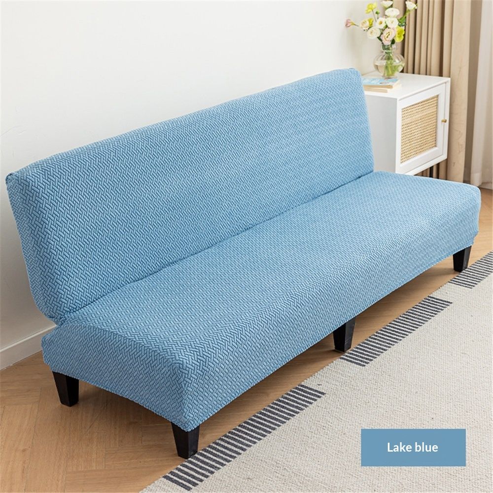 Cover Stretch Sofa Bed Slipcover Protector Elastic Feature Rich Textured High Small Checks Jacquard Fabric Futon Cover, Machine Washable,(M, lake blue)