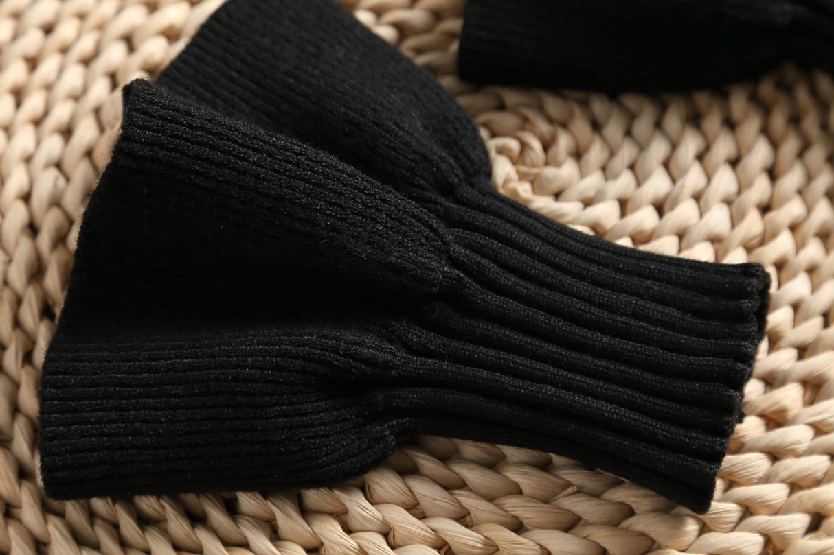 Two pairs Knitted yarn cuffs for autumn and winter, warm accessories, elastic base, decorative fake sleeves(black)