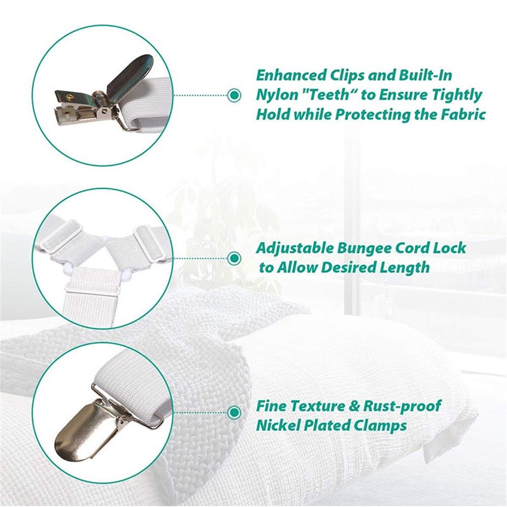 8 pack Bed Sheet Retainer Straps,Elasticated Adjustable Mattress Fitted Sheet Clips,Sheet Holder and Mattress Firm and Tight,for Anti-Slip and Anti-Wrinkle Sheets,Suitable of Mattresses,White