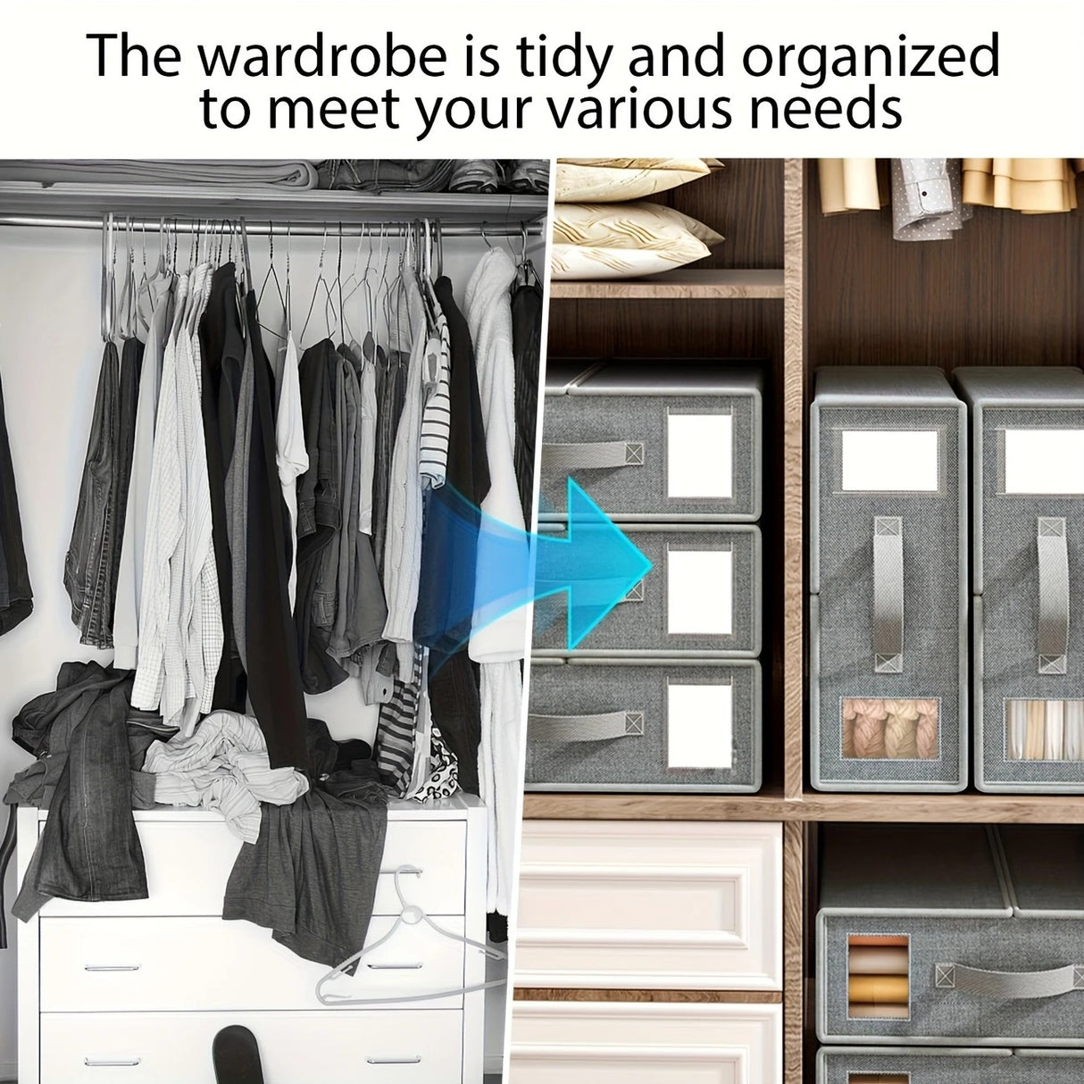 5PCS Foldable Bed Sheet Storage Box with Viewing Window, Your Neat Solution for Bedroom and Wardrobe Organization.