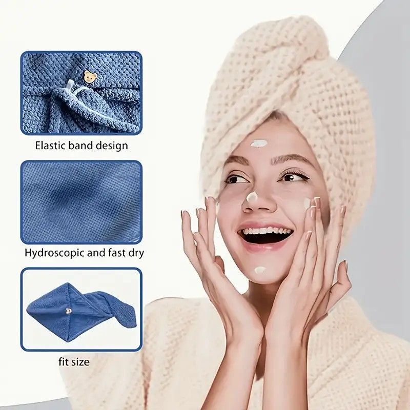 Women's Coral Fleece Pineapple Grid Two-Piece Set | Cloud-Like Touch Adjustable Bath Robe + Hair Towel, Adjustable Tie Belt, Suitable for Daily Home Use(Cream white)