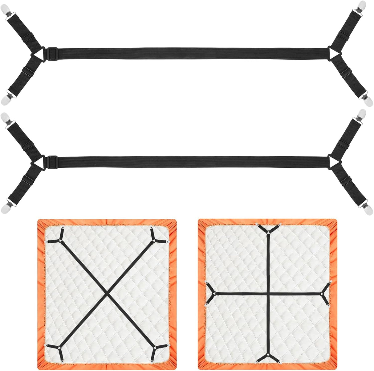 Bed Sheet Holder Straps, 2Pcs Elastic Adjustable Bed Sheet Grippers,Fitted Sheet Holder Keep Sheets in Place, Enhance Sleep Experience, Black