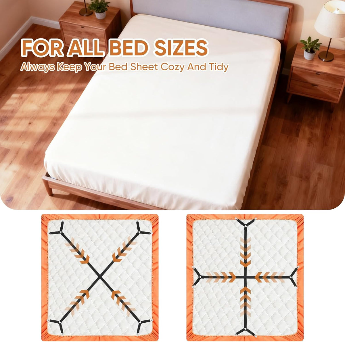 Bed Sheet Holder Straps, 2Pcs Elastic Adjustable Bed Sheet Grippers,Fitted Sheet Holder Keep Sheets in Place, Enhance Sleep Experience, Black