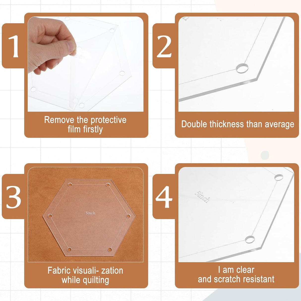 6Pcs Hexagon Quilting Templates Acrylic, 1" 1.5" 2" 3" 4" 5" Multiple Sizes Quilting Template for DIY Patchwork Sewing Crafts Quilt Shapes Cutting Dressmaking Design Work
