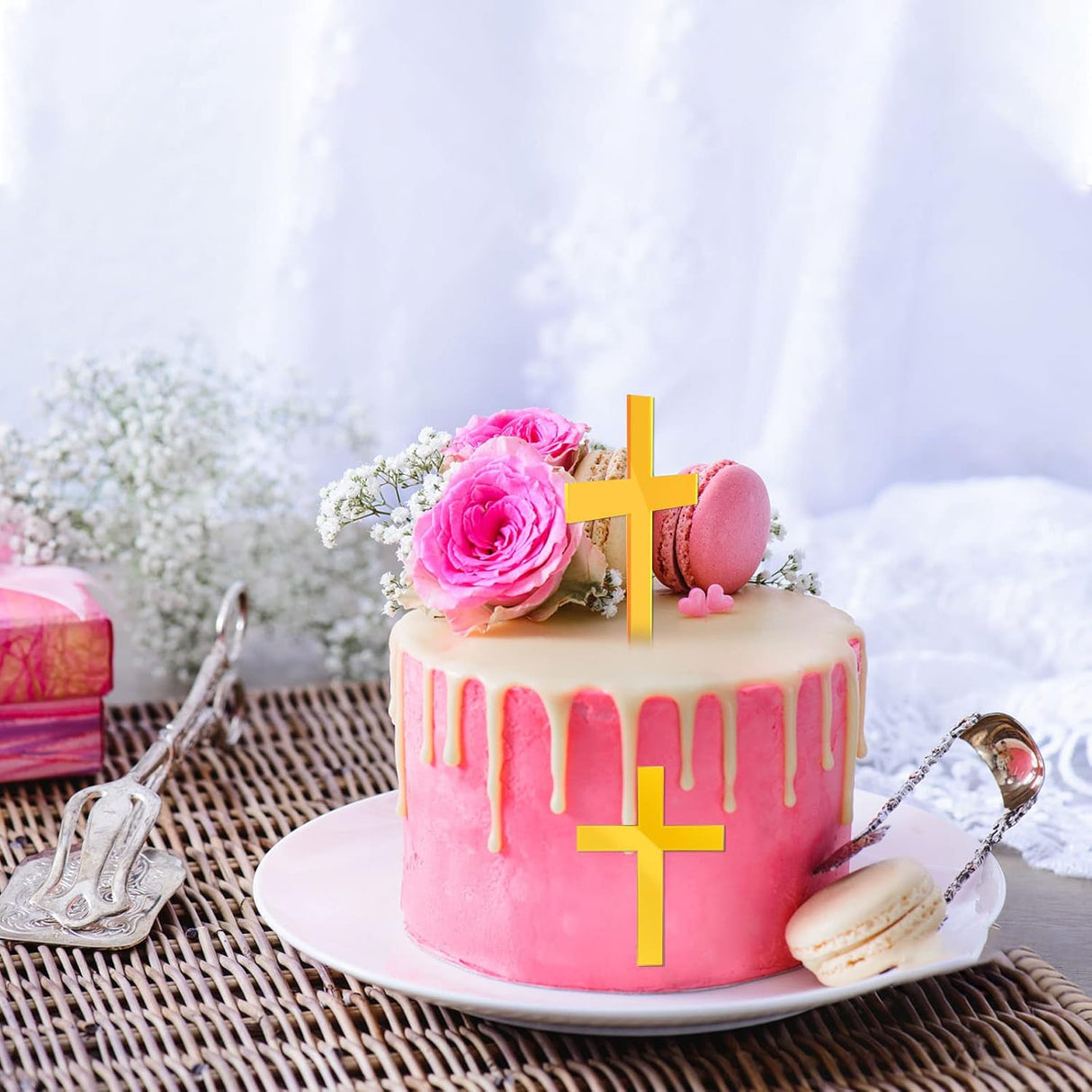 22 Pieces Baptism Cake Toppers Cross Cake Topper Gold Mirror Crossing Cupcake Toppers Acrylic Cross Cake Toppers Baptism Decor for Baby Shower Birthday Party Christian Decorations(Gold Classic Style)