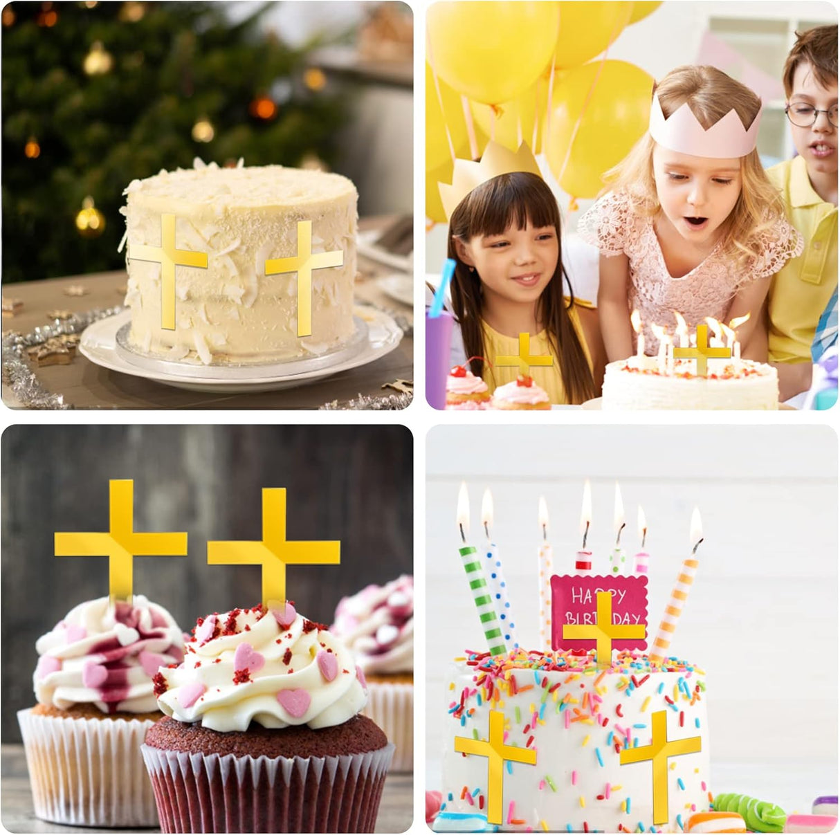 22 Pieces Baptism Cake Toppers Cross Cake Topper Gold Mirror Crossing Cupcake Toppers Acrylic Cross Cake Toppers Baptism Decor for Baby Shower Birthday Party Christian Decorations(Gold Classic Style)