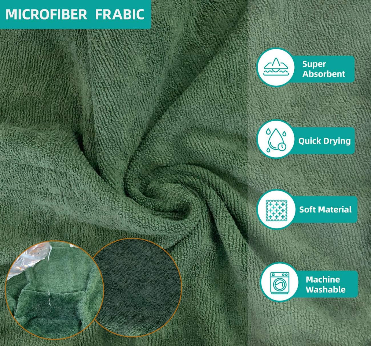 Dog Bathrobe - Size M - Green with Orange Trim - Absorbent Pet Towel with Adjustable Strap