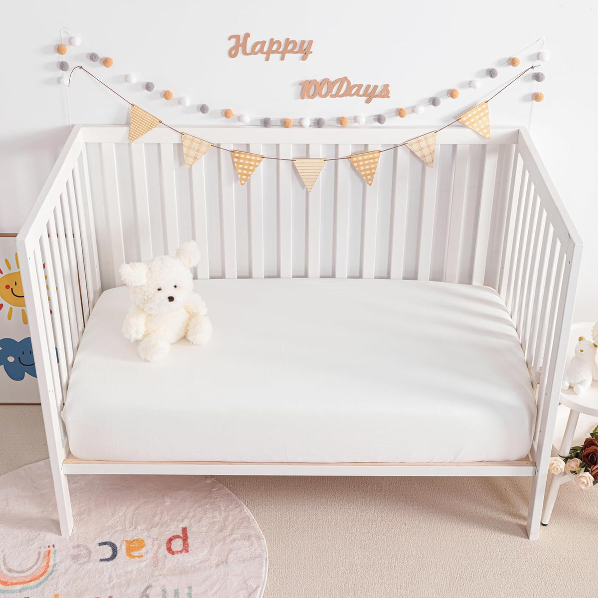 2 Pack Muslin Cott Mini Crib Sheets, Soft and Breathable Double Layer 24x38 Baby Crib Sheets for Mini Crib and Toddler Mattresses, Boys, Girls, Unisex, White, 24x38 Inches