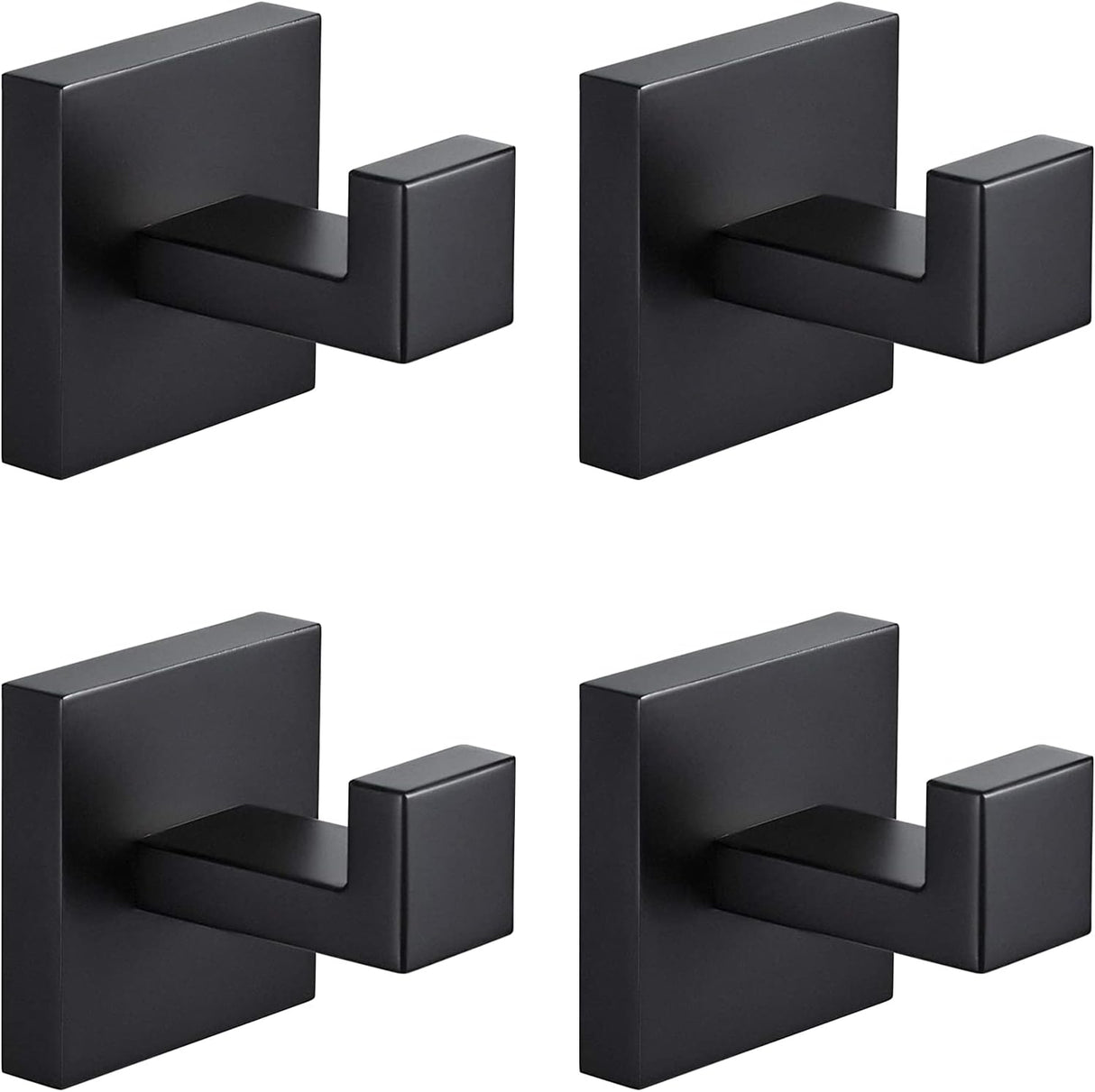 4 Pack Bathroom Towel Hooks, Screw-in Square Matte Black Wall Hooks Robe Hook, Anti-Rust SUS304 Stainless Steel Heavy-Duty Door Hanger Coat Hook, Sturdy for Bathroom/Bedroom/Kitchen/Hotel