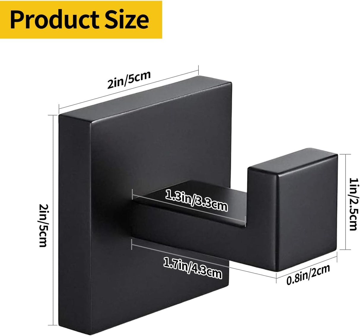 4 Pack Bathroom Towel Hooks, Screw-in Square Matte Black Wall Hooks Robe Hook, Anti-Rust SUS304 Stainless Steel Heavy-Duty Door Hanger Coat Hook, Sturdy for Bathroom/Bedroom/Kitchen/Hotel