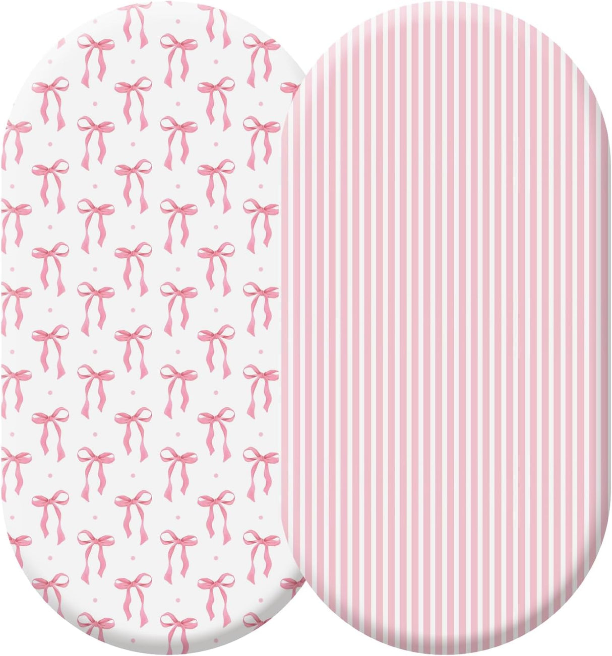 2 Pack Pink Baby Bassinet Sheets Girls Bow Coquette 32'' x 16" Stretchable Soft Crib Sheets Cradle Bed Set Fitted Cover for Oval Rectangle Hourglass Mattress Infant Nursery Toddler Room Decor