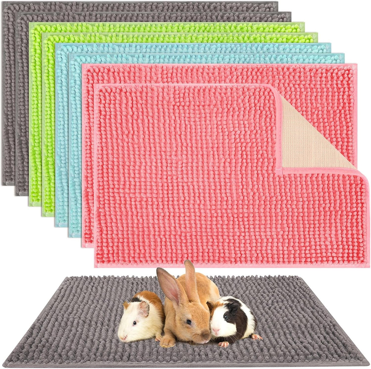 8 Pcs Guinea Pig Cage Liner for Guinea Pig Cage Bedding Reusable Rabbit Mat Pad Washable Training Pad Animal Sleeping Bedding Mat(16x12'',Gray, Green, Pink, Blue)