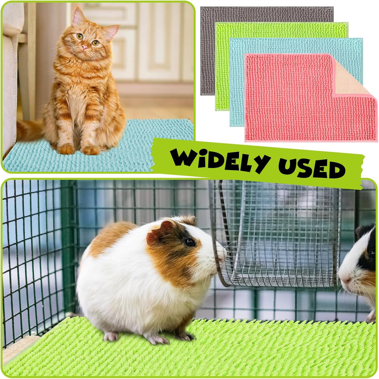 8 Pcs Guinea Pig Cage Liner for Guinea Pig Cage Bedding Reusable Rabbit Mat Pad Washable Training Pad Animal Sleeping Bedding Mat(16x12'',Gray, Green, Pink, Blue)