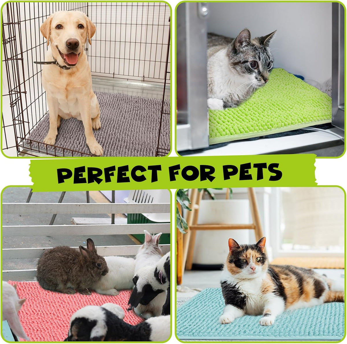 8 Pcs Guinea Pig Cage Liner for Guinea Pig Cage Bedding Reusable Rabbit Mat Pad Washable Training Pad Animal Sleeping Bedding Mat(16x12'',Gray, Green, Pink, Blue)