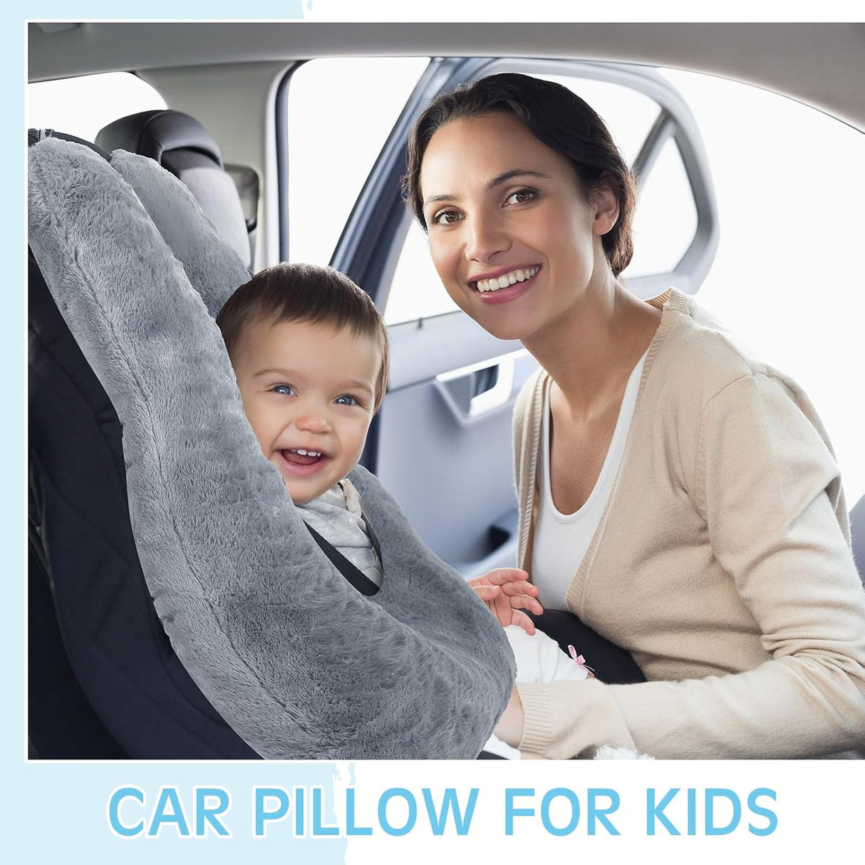 2 Pcs Car Travel Pillow for the Back Seat 28 x 18 in Sleeping Reading Pillows for Long Distance Travel Car Cushion for Kids Adults Head and Body Support U Shaped Pad for Travel(Gray, Blue)