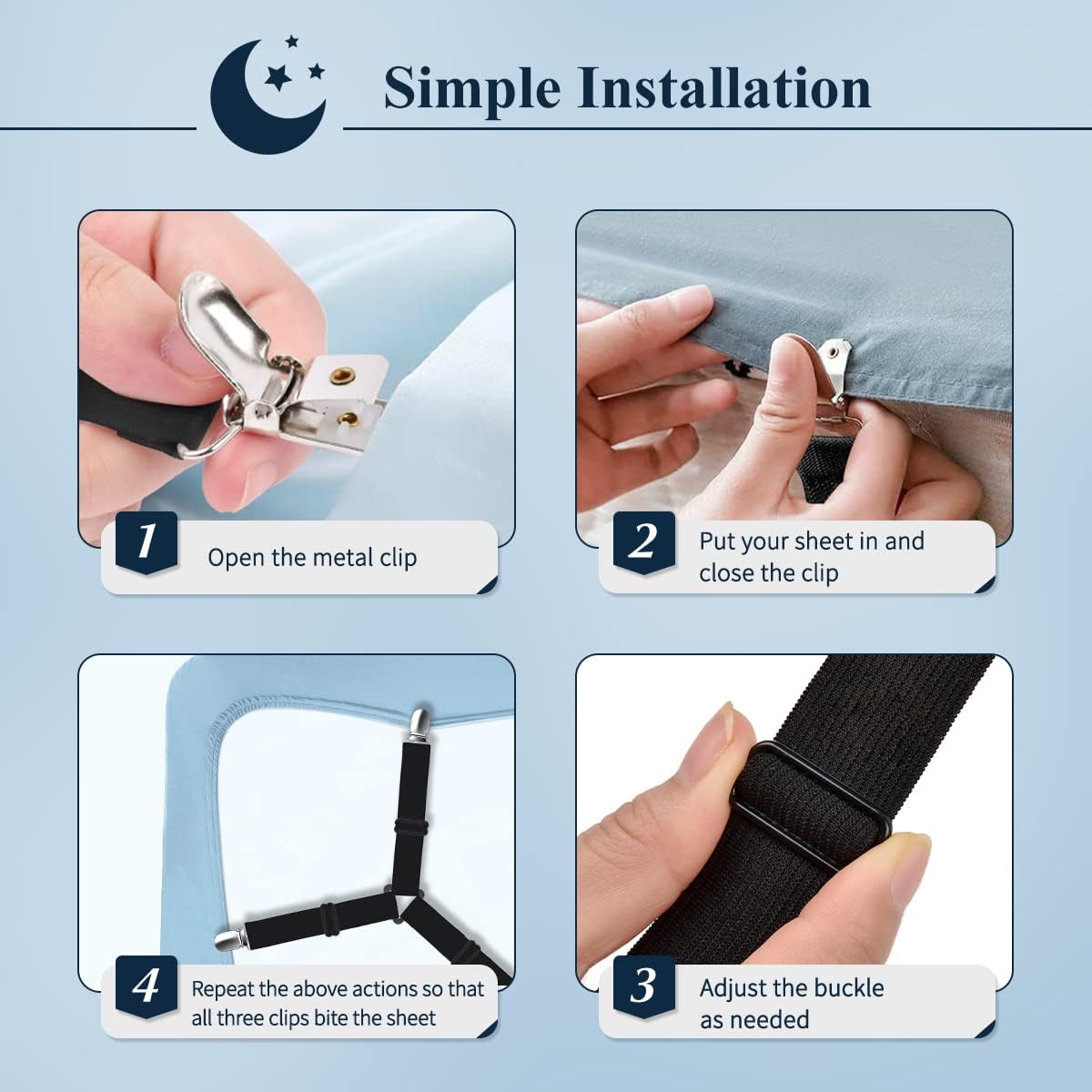 Adjustable Elastic Sheet Straps Fasteners Black 4Pcs and 2Pcs
