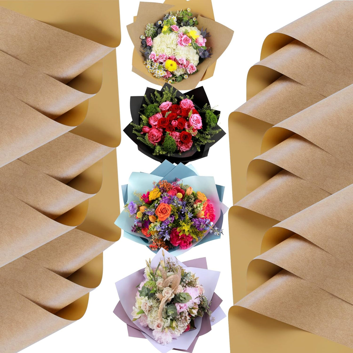 20 Sheets Premium Flower Wrapping Paper | Waterproof Flower Wrapping Paper for Bouquets | Double Sided Floral Bouquet Sheets | DIY Gifts Colorblend Kraft Look