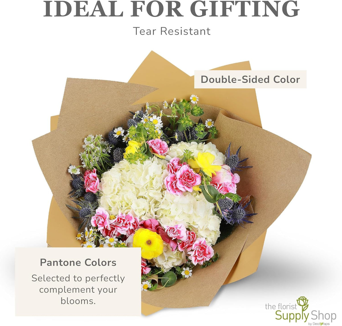 20 Sheets Premium Flower Wrapping Paper | Waterproof Flower Wrapping Paper for Bouquets | Double Sided Floral Bouquet Sheets | DIY Gifts Colorblend Kraft Look