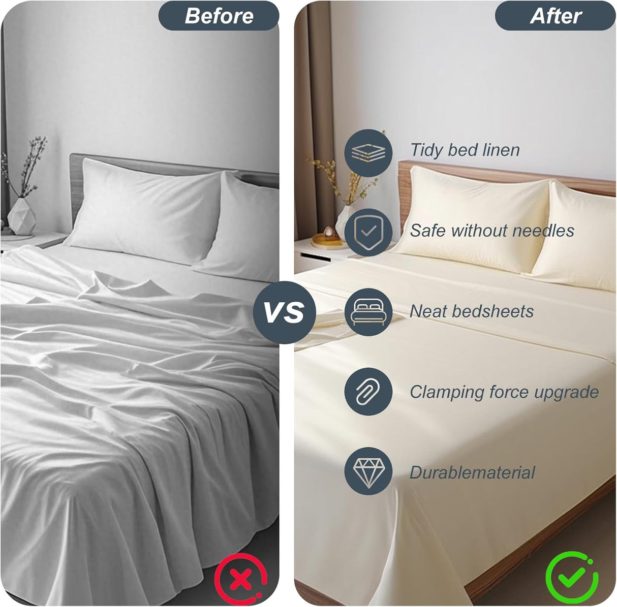 Bed Sheet Holder 4Pack - Mattress Fit Lock Strips with Adjustable Elastic Straps, Banish Slipping & Wrinkles, Reusable Bed Sheet Fasteners for Neat Sleep (Grey - 4pack)