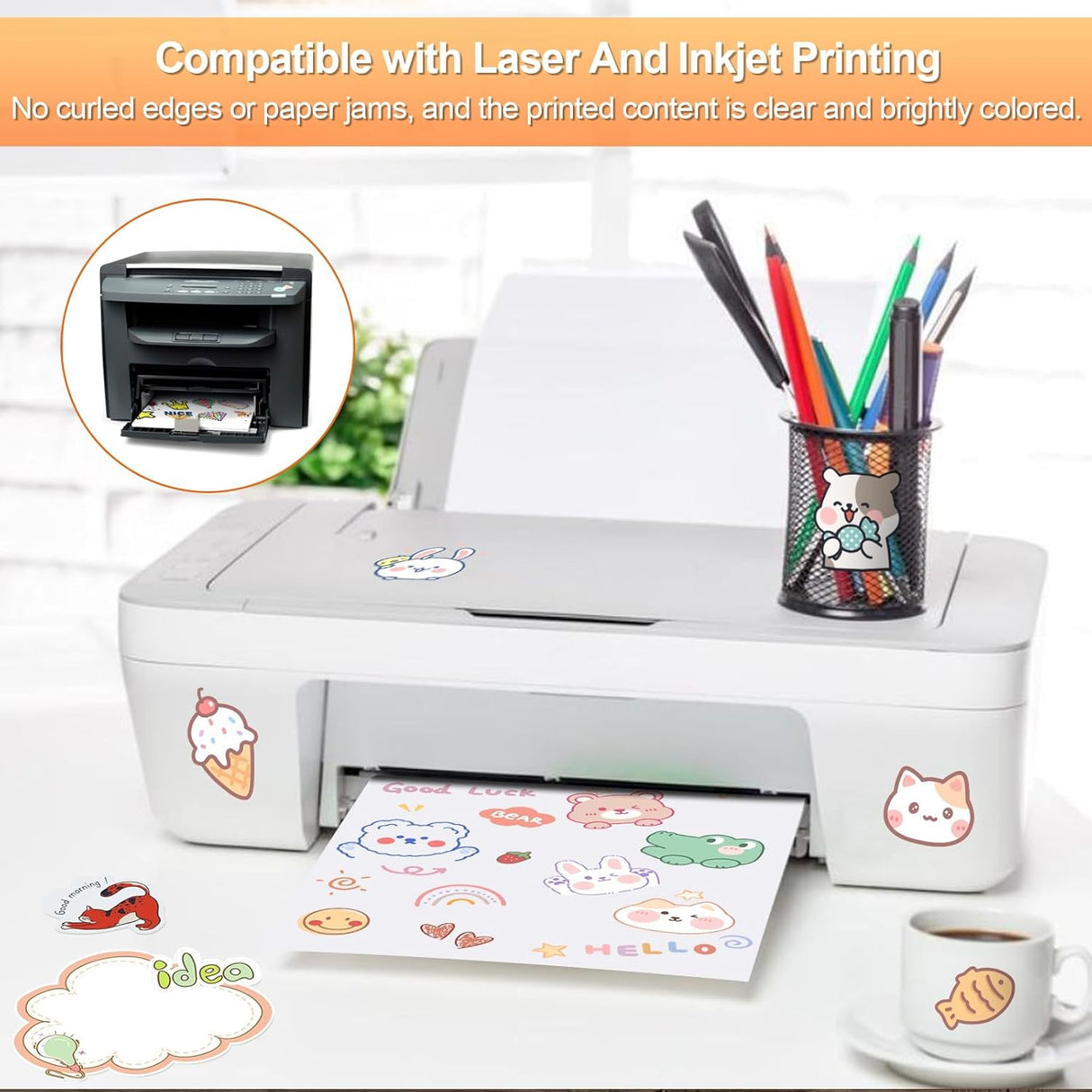 Printable Sticker Paper for Inkjet Printer, 40 Sheets 8.5"x11'' Matte Printer Full Sheet Labels Laser/Inkjet Printers, Letter Size - 8.5''x11''(1-up)