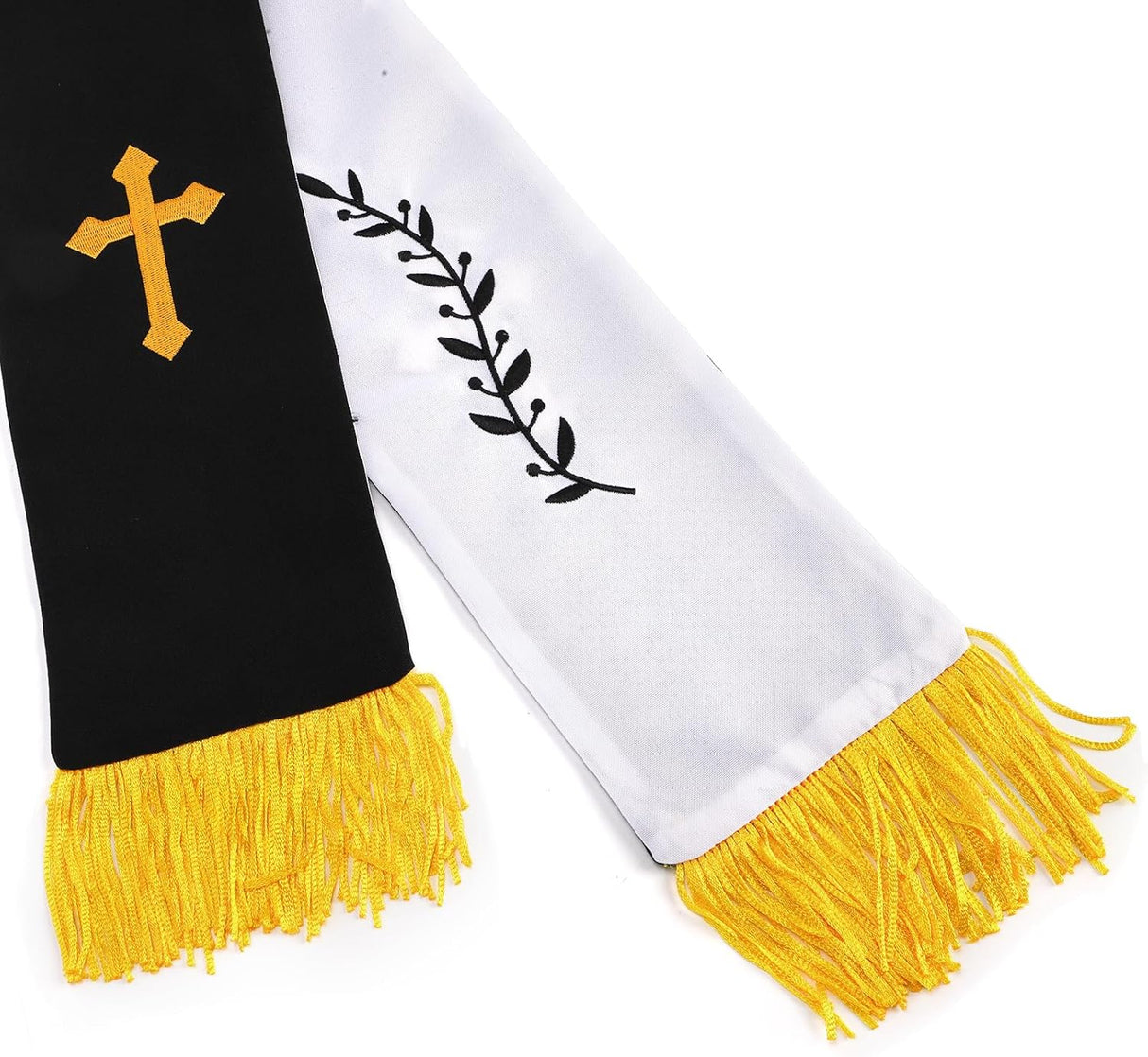 1 Pack Wedding Reversible Stole with Tassels, 75 Inch Clergy Mass Stoles Cross, White Embroidered Priest Sash Stole, Pastor Shawl for Officiant Robe Cassock