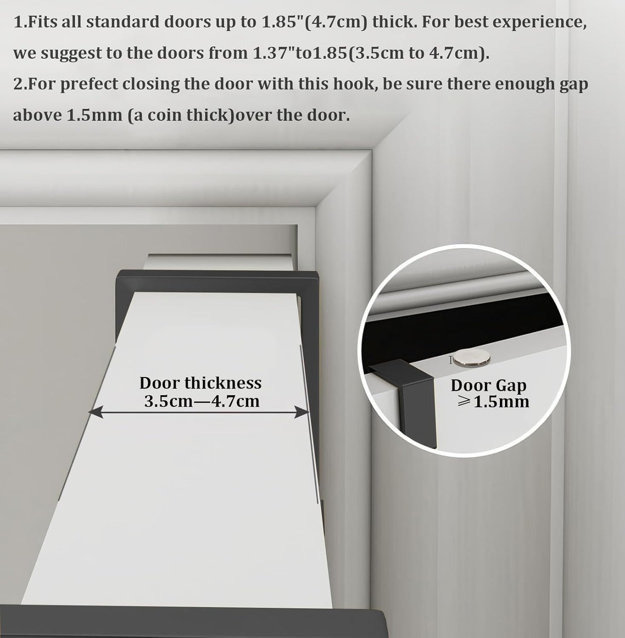 Overdoor Hooks - No-Drill Clothes and Hat Hangers - Door Hooks - Can hang jackets, towels, bags, bathrobes, etc. (2-pack - Black)