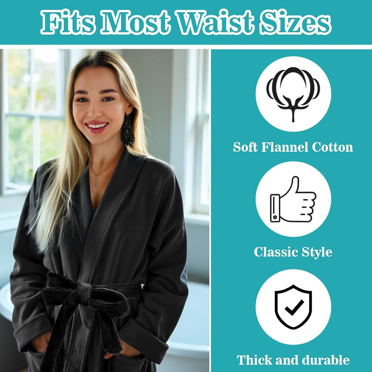 Robe Belt, Reusable Robe Tie, Soft Adjustable Design & Machine Washable for Bathrobe, Hotel & Home Use, (Black, 66.9")