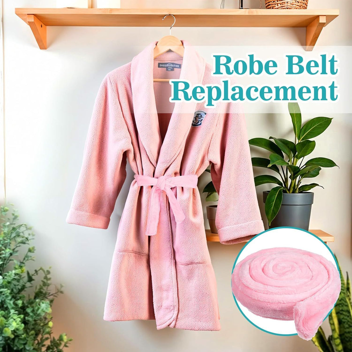 Reusable Robe Belt, 66.9 in Robe Tie for Unisex, Travel Home Hotel Spa, Sleep, (Pink, Adjustable)
