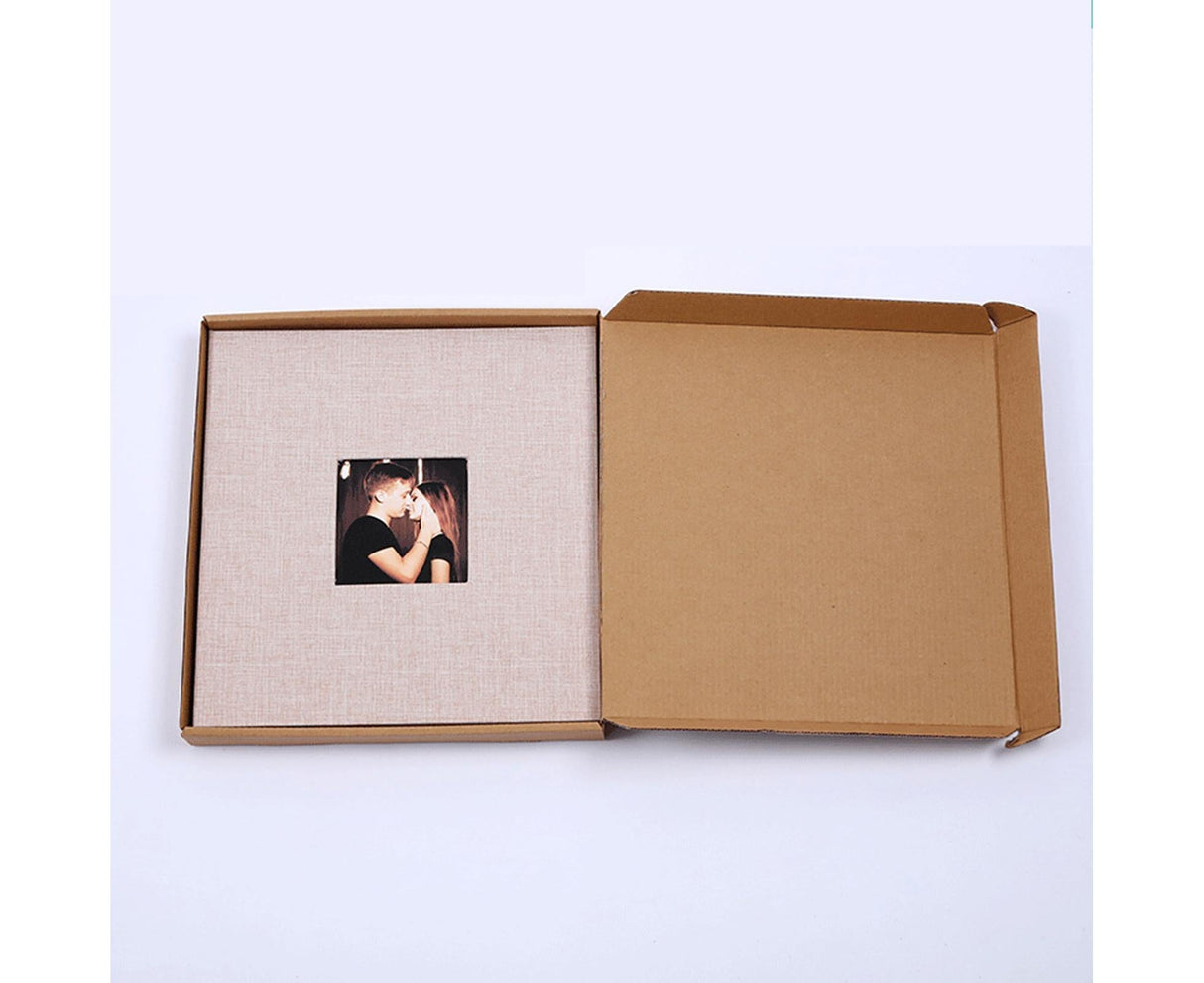 Photo Album 40 Pages Linen Cover Hardcover Reusable Sticky Stamp Collection Book Family Photos Storage Memory Book Scrapbook with Box - Beige