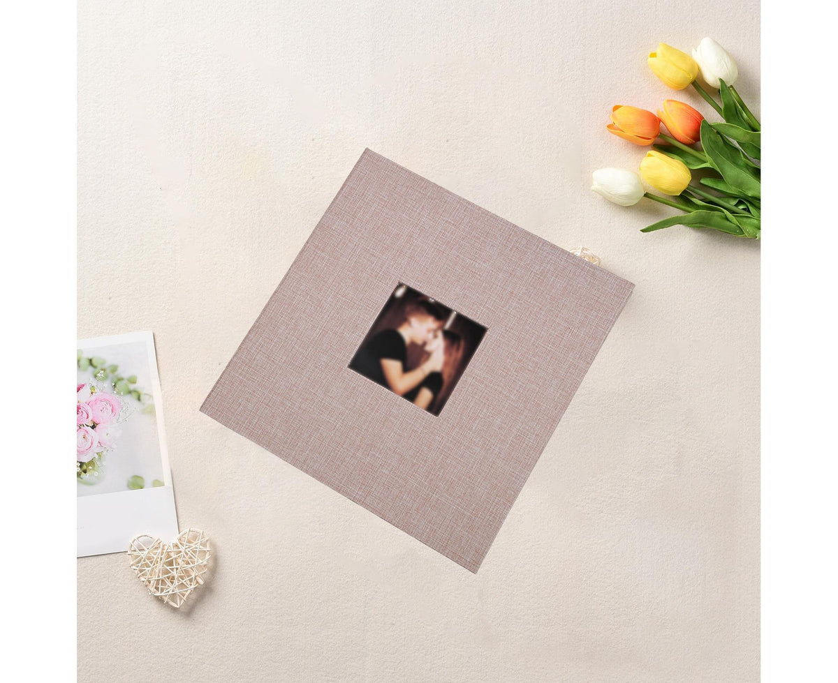 Photo Album 40 Pages Linen Cover Hardcover Reusable Sticky Stamp Collection Book Family Photos Storage Memory Book Scrapbook with Box - Beige
